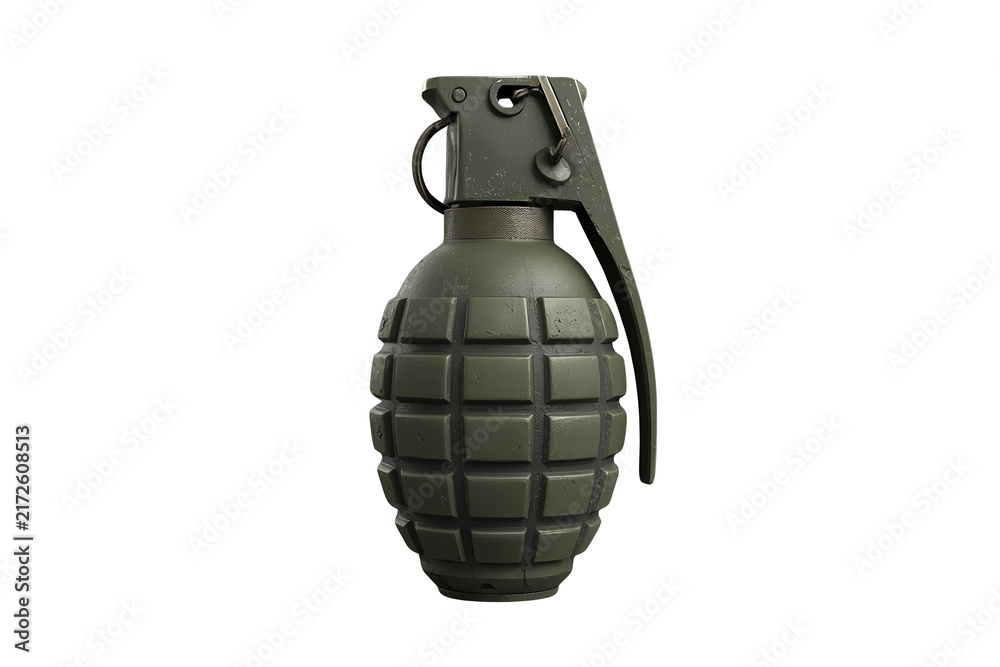 Fototapeta premium Generic olive hand grenade with metal safety pin