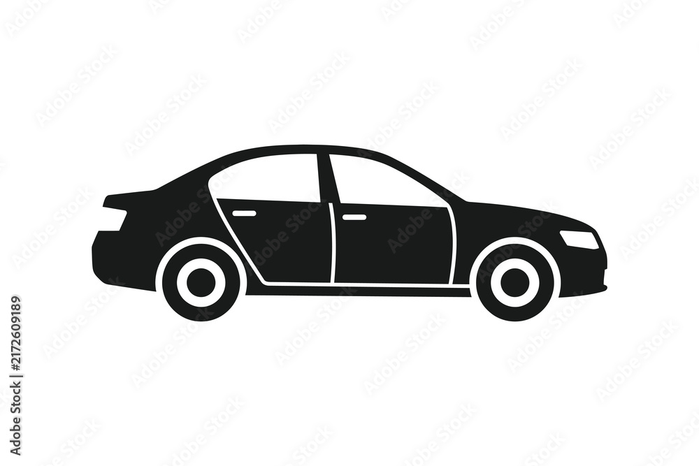 Fototapeta premium Simple flat black sedan car silhouette icon design.