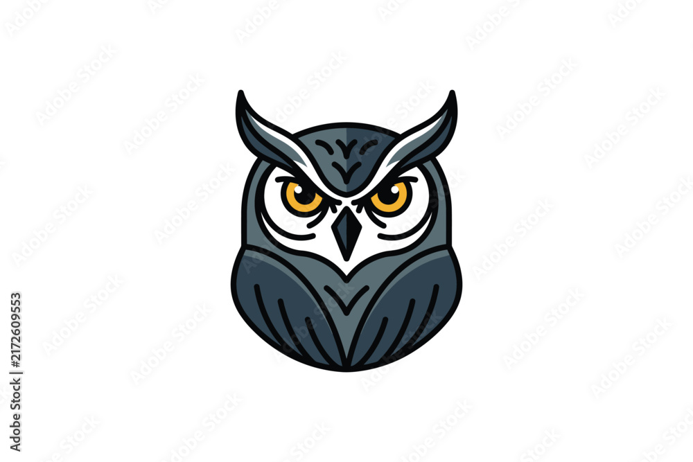 Fototapeta premium Stylized graphic illustration of a wise owl face.
