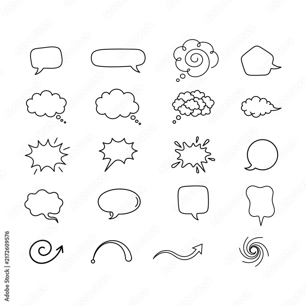 Obraz premium Collection of Various Hand-Drawn Speech Bubbles and Thought Clouds