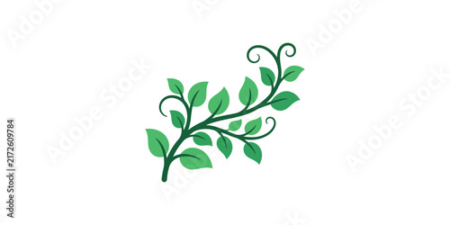 Watercolor painting of a decorative green leafy vine branch.