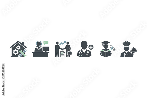 Set of professional career and industry occupation icons.