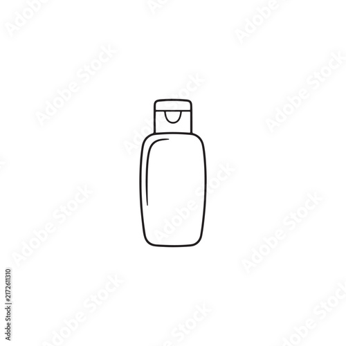 Simple line art icon of a plastic cosmetic bottle container with container cosmetic skincare packaging toiletries minimalist illustration wellness bathroom accessory template personal