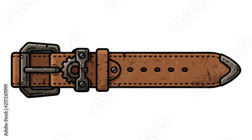 Steampunk Style Leather Belt with Metal Buckle and Gear Mechanism