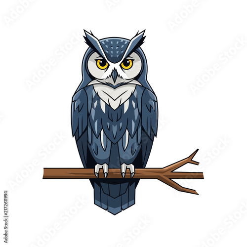 Cartoon Owl Sitting on Branch