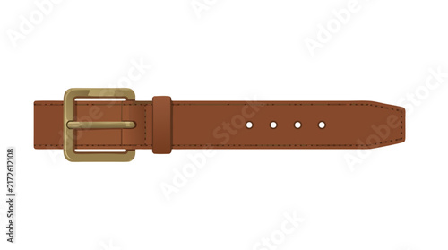 Brown Leather Belt with Brass Buckle and Rivet Details