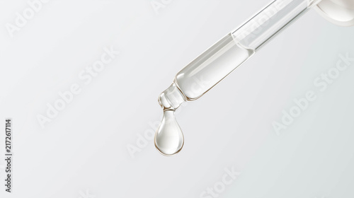 Clear Cosmetic Serum Dropper with Liquid Drop and Copy Space