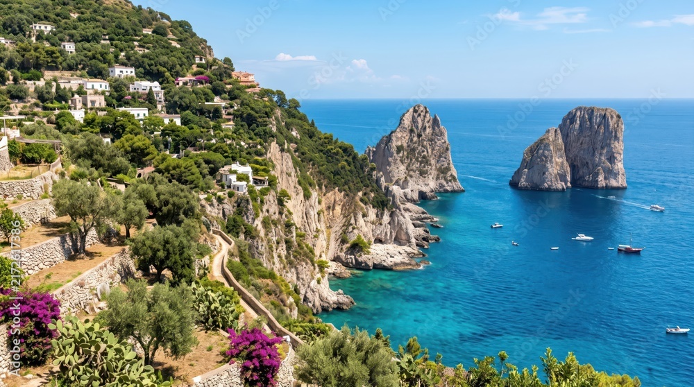 Obraz premium Italy Capri Faraglioni Island Coast Panorama