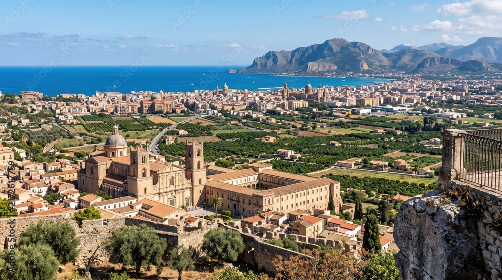 Fototapeta premium Italy Monreale Cathedral Hill Panorama