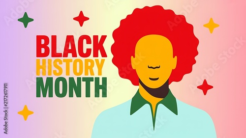 Black history month vector illustration featuring a stylized woman with red afro hair and text