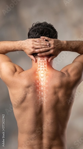 Back Pain and Highlighted Spine in a Stressed Person