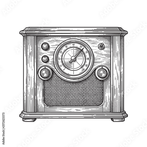 vintage wooden table radio receiver front view engraving