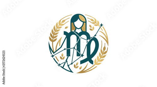 Virgo Zodiac Sign Emblem with Star Constellation and Wheat