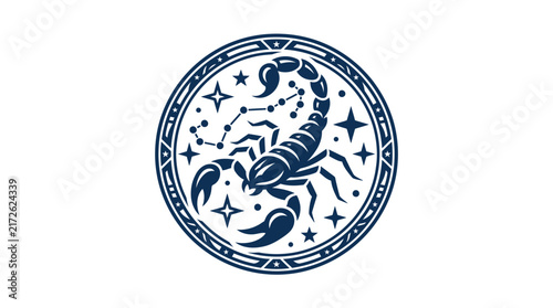 Scorpio Zodiac Sign Emblem with Constellation and Stars