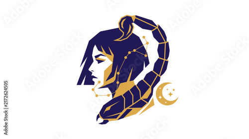 Scorpio Zodiac Sign Stylized Woman and Scorpion Illustration