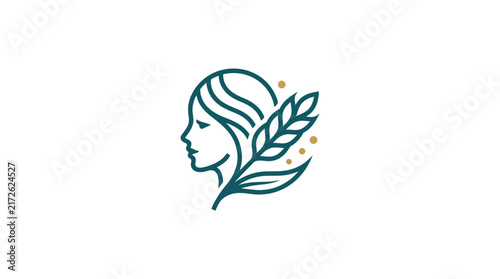 Minimalist Woman Face and Wheat Stalk Line Art Logo