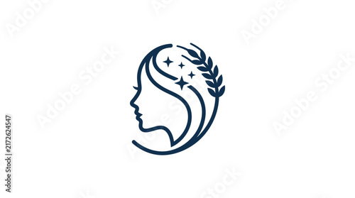 Minimalist Woman Face Logo with Wheat Stalk and Stars