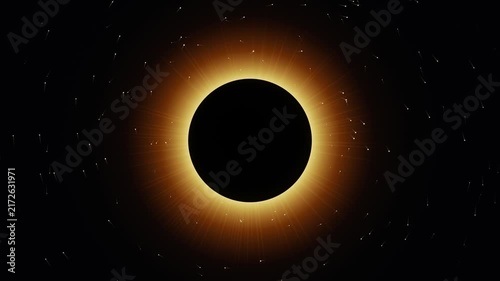 Solar Eclipse with Glowing Corona and Orbiting Comets in Deep Space