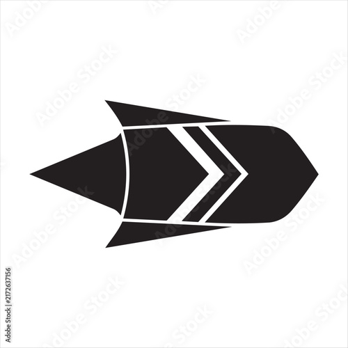 A sleek black geometric arrow shape points right with sharp white chevron details on a clean white background