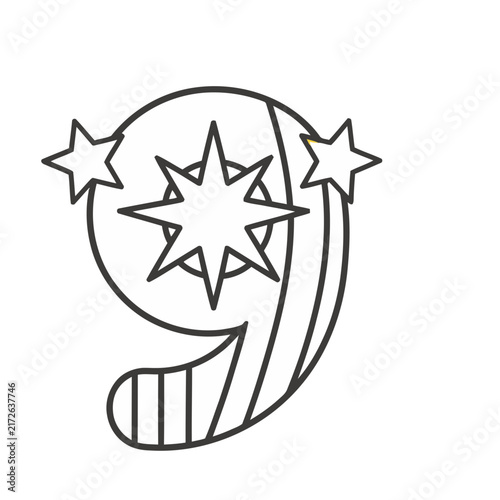Number 9 with stars and lines