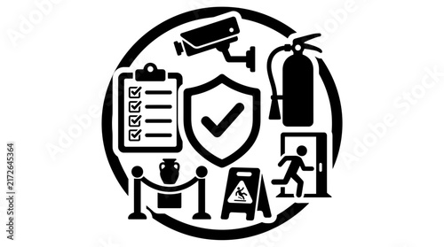 Museum Facility Safety and Compliance Checklist Icon Set