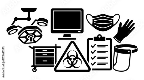 Hospital Operating Room Safety and Medical Compliance Icons Set