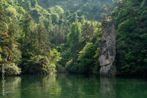 Boat trip on Baofeng Lake in the Zhangjiajie Wulingyuan Scenic Area on a sunny summer day, Wulingyuan District, Zhangjiajie City, Hunan Province, China