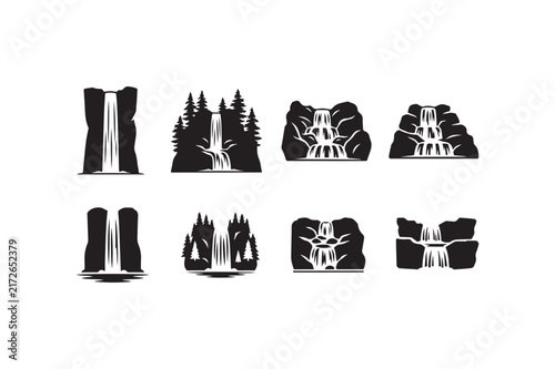 Waterfalls Nature Scenery Silhouette Collection Set