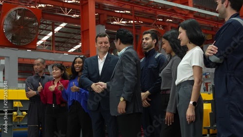 The management team is meeting with employees and staff from all departments of the Metal Sheet steel parts manufacturing plant.(VDO 4K)	