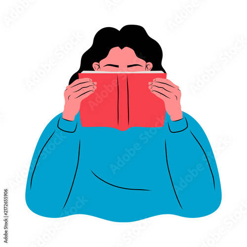 Person Reading a Red Book Over Their Face
