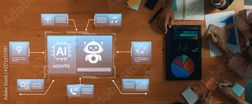 Bild auf Leinwand AI agents orchestrate tasks across chat data, calls, and content
