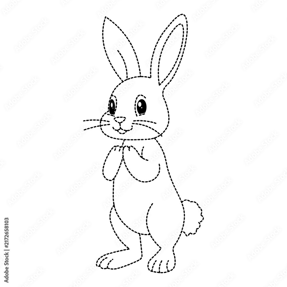 Fototapeta premium Adorable standing rabbit coloring illustration with clean outlines for children's creative learning activities.