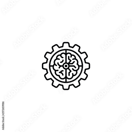 Brain gear icon in black and white vector design