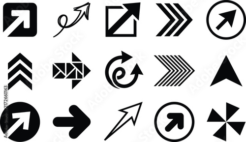 Arrow icons, navigation design, direction symbols, geometric patterns, user interface, modern creativity, black arrows, vector illustration, productivity tools, motion