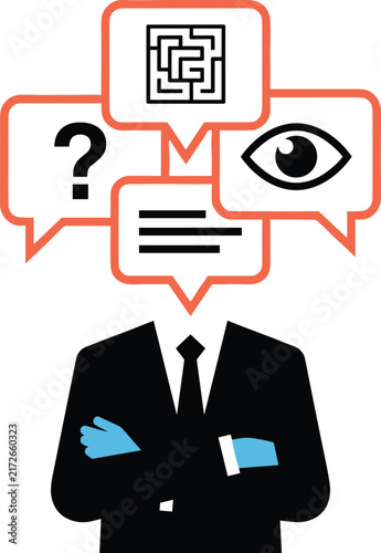 Problem solving, analytical thinking, observation skills, inquiry icons, communication design, workplace success, modern creativity, productivity tools, leadership growth, innovation
