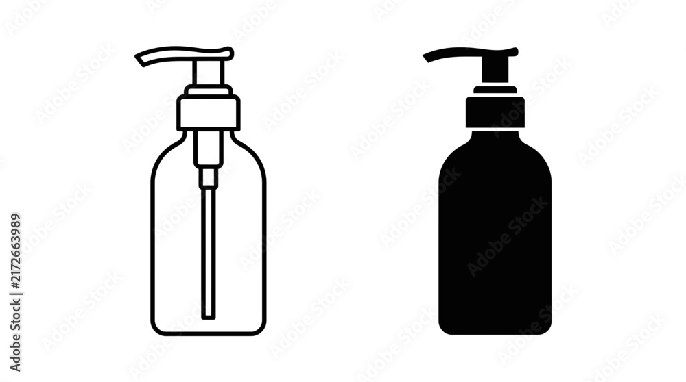 Fototapeta premium Two Minimalist Pump Bottle Vector Icons Representing Hygiene and Skincare