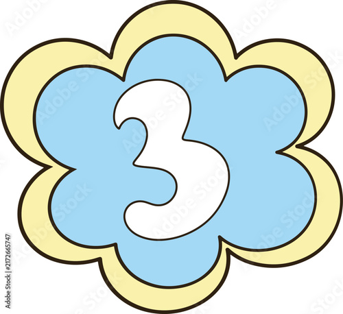 Cute Pastel Blue Flower Number 3 Clipart Minimalist Cartoon Graphic for Sticker Decor