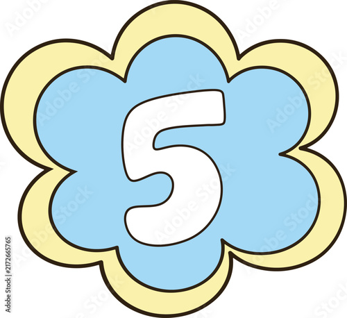 Cute Pastel Blue Flower Number 5 Clipart Minimalist Cartoon Graphic for Sticker Decor