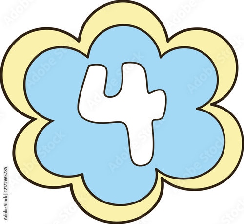 Cute Pastel Blue Flower Number 4 Clipart Minimalist Cartoon Graphic for Sticker Decor
