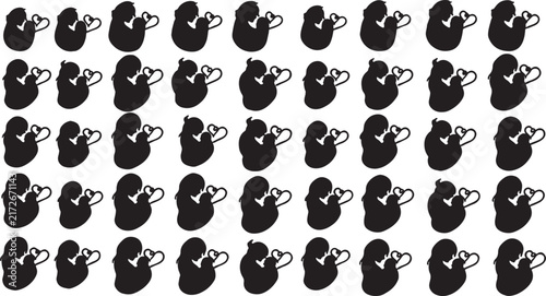 Repeated silhouette icons of couples in embracing poses with black and white abstract shapes design element silhouette relationship together connection collection abstract artistic