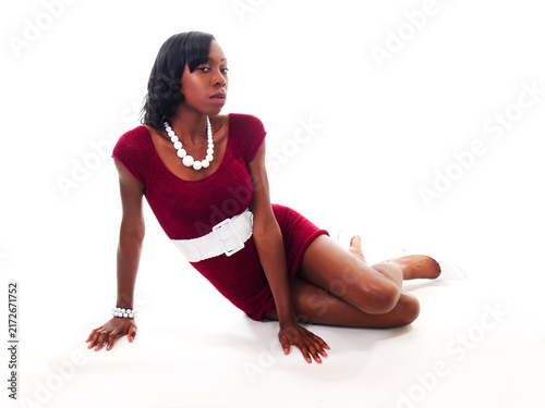 Obraz na płótnie Young Slim Attractive African American Woman In Short Red Dress