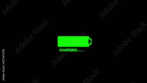 Foto A vibrant green neon outline of a battery with a glowing aura is displayed centr
