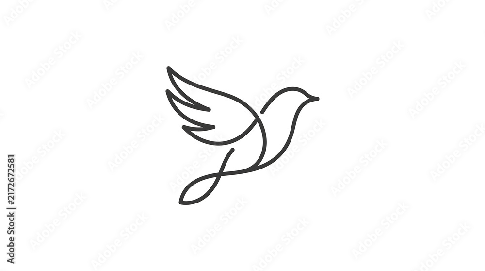 Fototapeta premium Minimalist black and white flying dove line art symbolizing peace and freedom