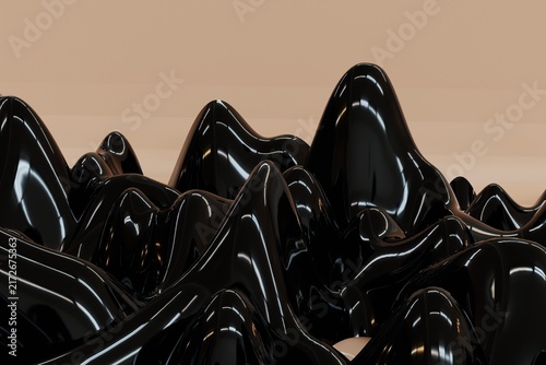 Glossy black abstract 3D waves with smooth organic shapes, dramatic reflections, and a modern luxurious aesthetic.