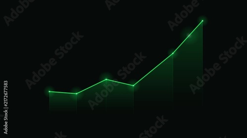 Futuristic Glowing Green Financial Growth Line Graph on Black Background representing Business Success, Stock Market Rise, and Data Analysis Visualization