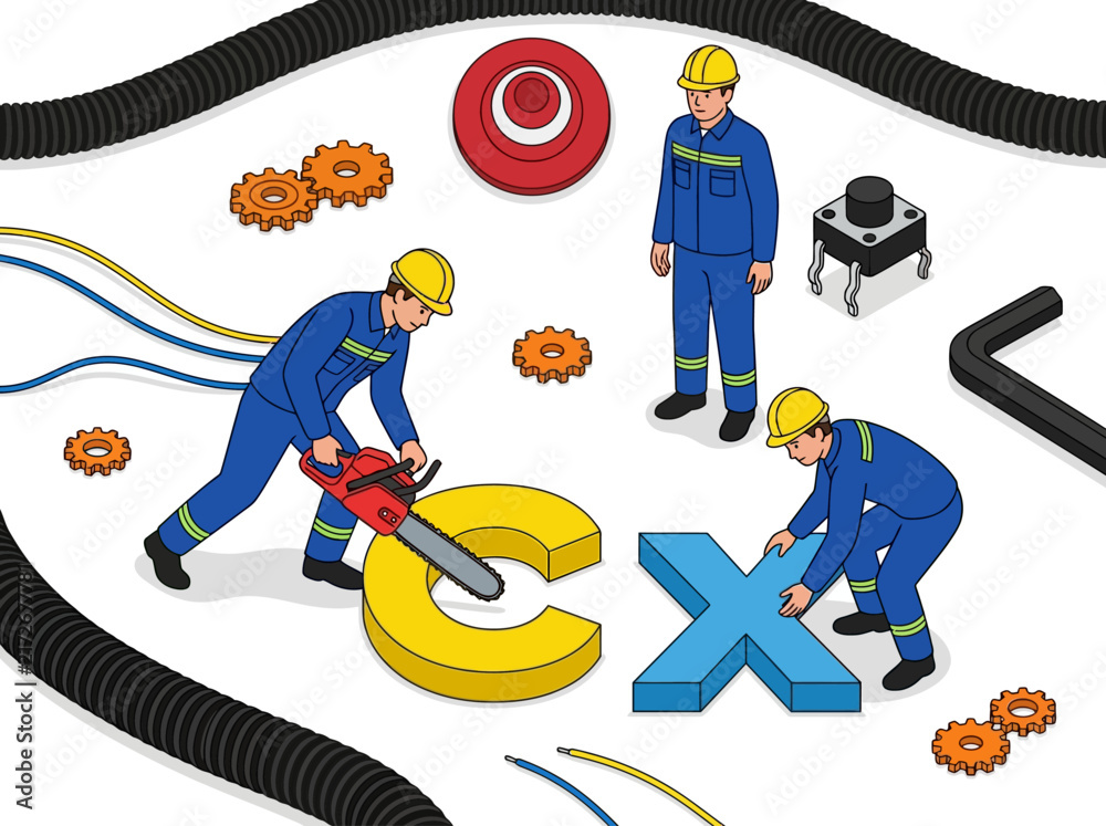 Fototapeta premium Isometric Illustration of Workers Optimizing Customer Experience CX Symbol