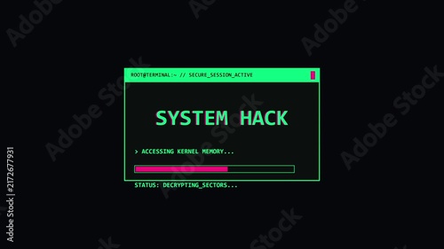 Cyber Security Breach Interface with System Hack Text and Digital Terminal Window for Cybercrime and Data Security Concepts