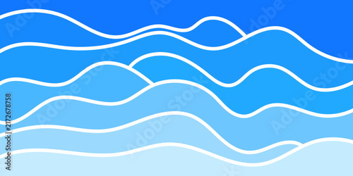 Abstract blue ocean waves, flowing curves and layered pattern background
