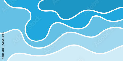 Abstract blue ocean waves, flowing curves and layered pattern background