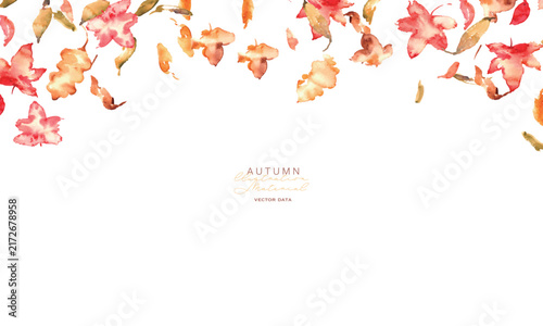 秋のもみじと赤い葉の水彩フレーム・背景セットAutumn Maple Leaves Watercolor Frame and Background Set